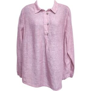 Sigrid Olsen Linen Tunic Shirt Womens XL Purple Long Sleeve Collared Button Up